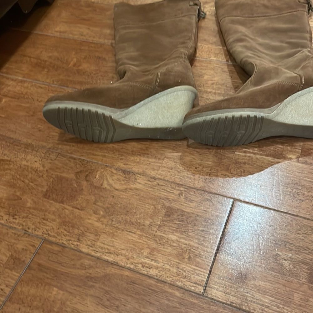 Tan Suede Wedge Winter Boots                  - Picture 2 of 6